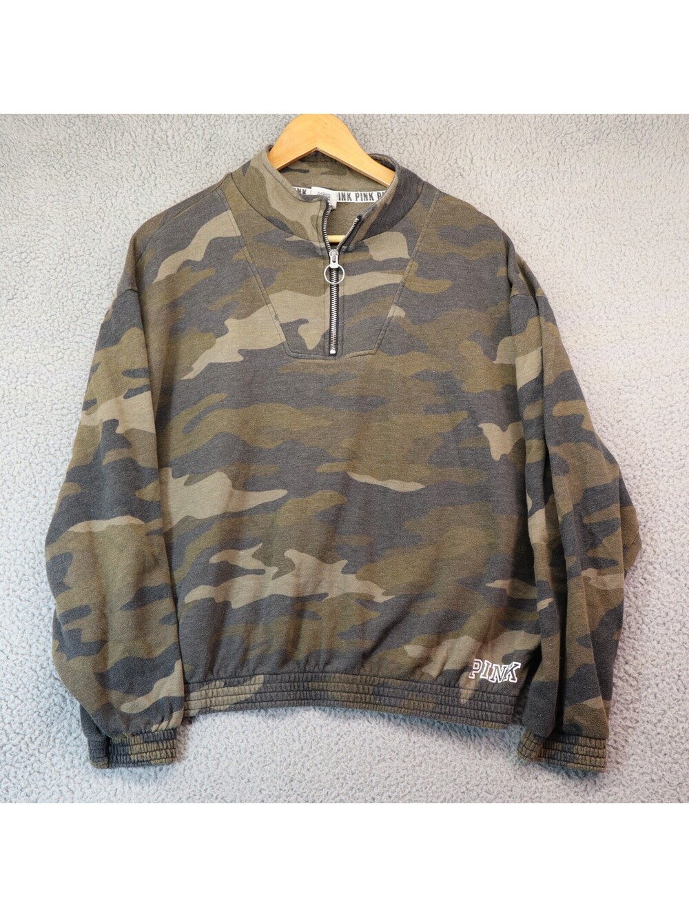 PINK Victoria Secret Camo 1/4 Zip Women Large Oversize Baggy